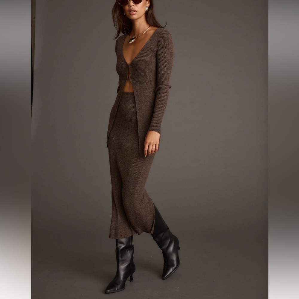 12th Tribe Mocha Ribbed Sweater Skirt Set
